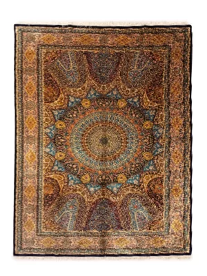 فرش ربات بافت ابریشم و بنبوسیلک قم 6 متری گنبد شهسوارپور 70 رج الوان 200*300 مستطیل 12 کیلو