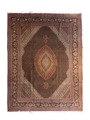 فرش دست بافت کرک و ابریشم تبریز 12 متری ریز ماهی کمال الملک 40 رج مشکی 300*400 مستطیل 35 کیلو