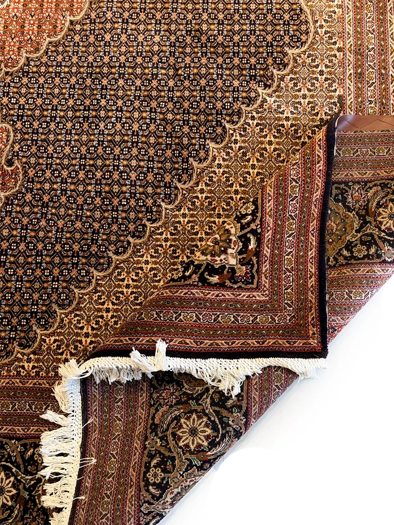فرش دست بافت کرک و ابریشم تبریز 12 متری ریز ماهی کمال الملک 40 رج مشکی 300*400 مستطیل 35 کیلو - Image 2