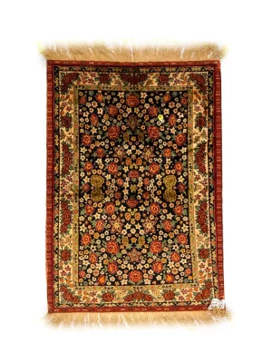 فرش دست بافت تمام ابریشم تمام ابریشم خراسان 2.5 متری هزارگل 80 رج الوان 79*116 مستطیل 5 کیلو
