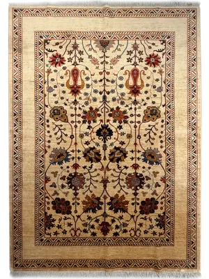 فرش دست بافت 6 متری سلطان اباد 293*200 مستطیل افشان امریکایی 25 رج پشم دست ریس کرم / بژ 20 کیلو مدرن