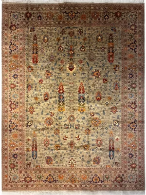 فرش دست بافت 10 متری سلطان اباد 358*271 مستطیل افشان امریکایی 25 رج پشم کرم / بژ 30 کیلو مدرن