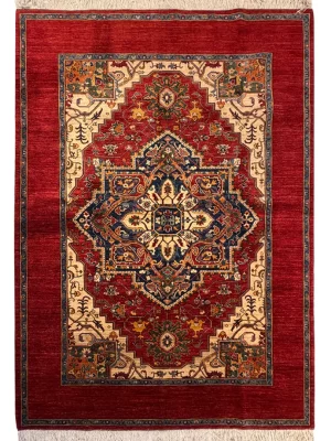 فرش دست بافت 6 متری سلطان اباد 296*200 مستطیل هریس 25 رج پشم دست ریس قرمز / لاکی 20 کیلو مدرن