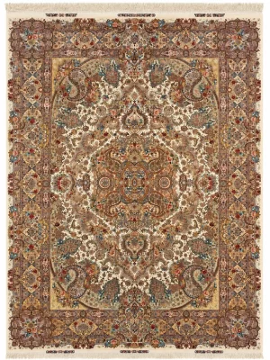 فرش دست بافت 12 متری تبریز 300*400 مستطیل سالاری لچک بوته 70 رج کرک و ابریشم کرم / بژ 30 کیلو کلاسیک