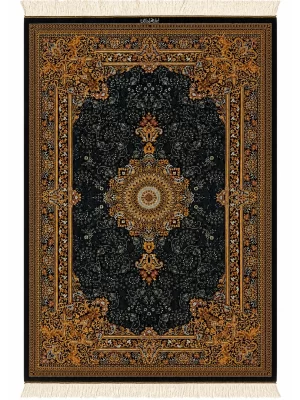 فرش دست بافت 3 متری مراغه 150*200 مستطیل پتینه اصلانی 70 رج تمام ابریشم مشکی 8 کیلو کلاسیک