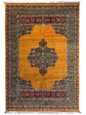 فرش دست بافت 6 متری سلطان اباد 247*187 مستطیل کف ساده 30 رج پشم دست ریس طلایی / خردلی 25 کیلو مدرن