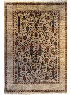 فرش دست بافت 6 متری سلطان اباد 303*203 مستطیل کاج سروی 30 رج پشم دست ریس کرم / بژ 25 کیلو مدرن