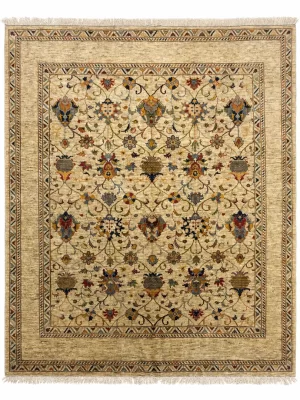 فرش دست بافت 7.5 متری سلطان اباد 292*250 مستطیل افشان یکسره 30 رج پشم دست ریس کرم / بژ 25 کیلو مدرن