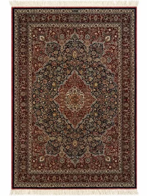 فرش دست بافت 6 متری مشهد 220*300 مستطیل لچک ترنجی شاه عباسی 60 رج کرک و ابریشم آبی / سرمه ایی 25 کیلو کلاسیک