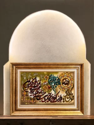 تابلو فرش 1 متری تبریز 84*44 مستطیل وان یکاد 50 رج کرک و ابریشم الوان 3 کیلو