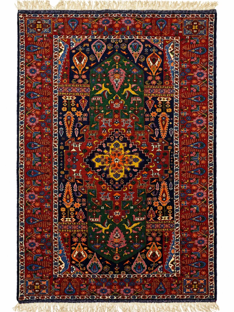 فرش دست بافت 2.5 متری عشایری/قشقایی 190*127 مستطیل درخت زندگی - لچک ترنجی 30 رج پشم کرم / بژ 8 کیلو