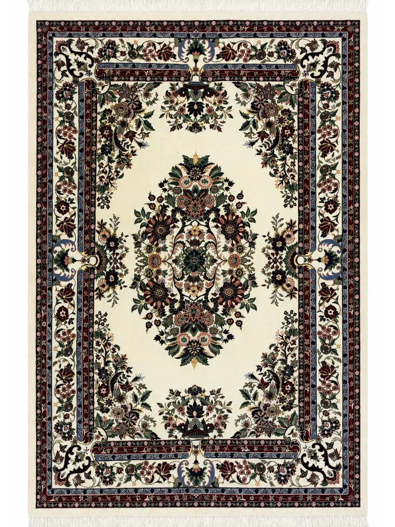 فرش دست بافت 6 متری سبزوار 200*300 مستطیل کف ساده 35 رج پشم و ابریشم کرم / بژ 25 کیلو