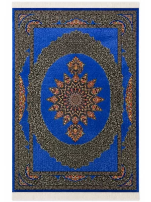 فرش دست بافت 6 متری قم 200*300 مستطیل محرری 80 رج تمام ابریشم آبی / سرمه ایی 12 کیلو کلاسیک