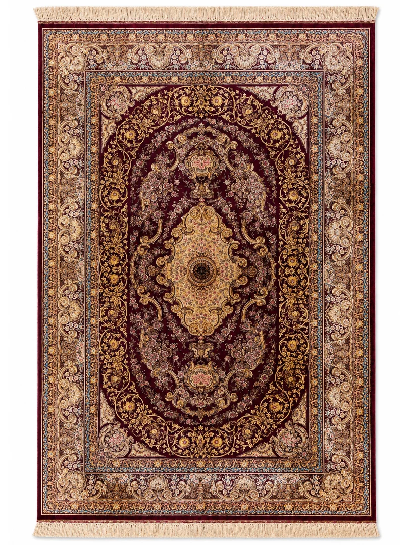 فرش دست بافت 6 متری قم 200*300 مستطیل ارمی 80 رج تمام ابریشم قرمز / لاکی 15 کیلو کلاسیک