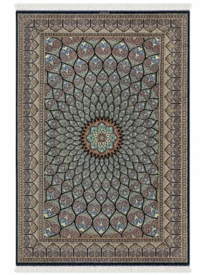 فرش دست بافت 6 متری قم 200*300 مستطیل گنبدی موسوی 85 رج تمام ابریشم سبز 15 کیلو کلاسیک