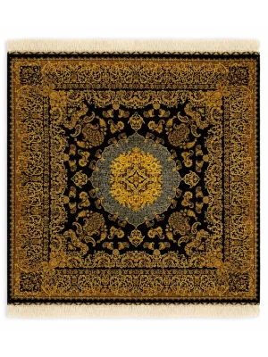 فرش دست بافت 4 متری قم 200*200 مربع ورساچه 80 رج تمام ابریشم مشکی 10 کیلو کلاسیک