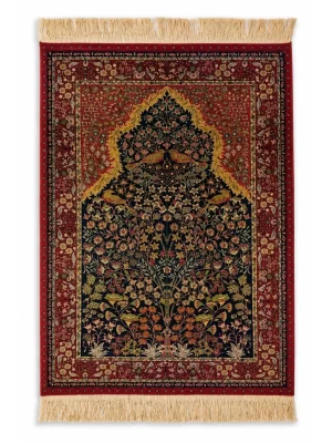 فرش دست بافت 1.5 متری تمام ابریشم خراسان 146*105 مستطیل محرابی 80 رج تمام ابریشم الوان 1.5 کیلو سنتی