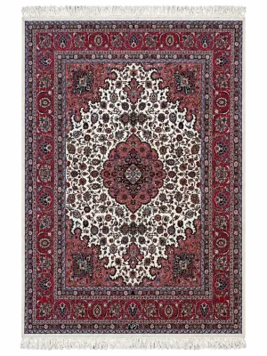 فرش دست بافت 12 متری مشهد 300*400 مستطیل لچک ترنجی موسوی 35 رج پشم کرم 40 کیلوگرم کلاسیک