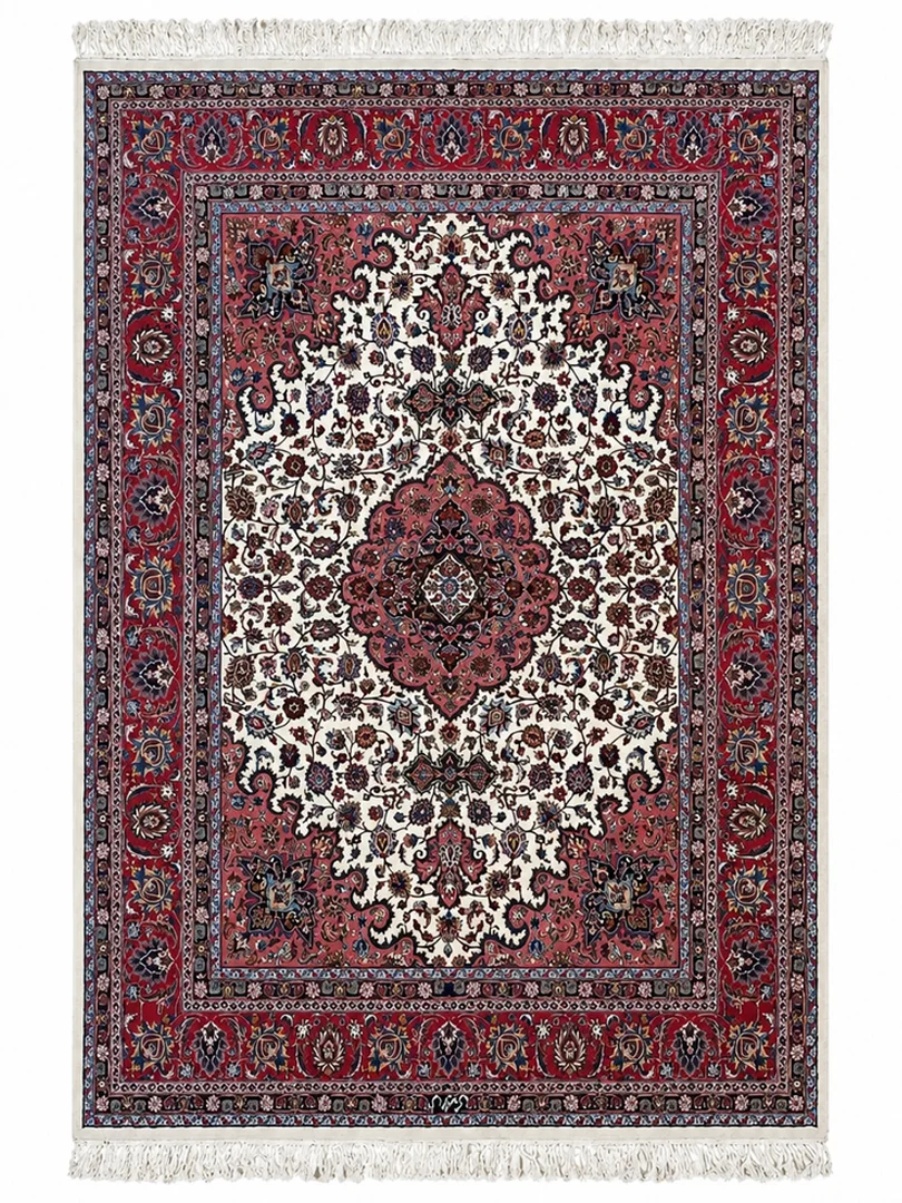 فرش دست بافت 12 متری مشهد 300*400 مستطیل لچک ترنجی موسوی 35 رج پشم کرم 40 کیلوگرم کلاسیک