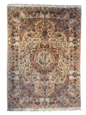 فرش دست بافت 9 متری کاشمر 250*350 مستطیل لچک ترنجی 35 رج پشم کرم 30 کیلو کلاسیک