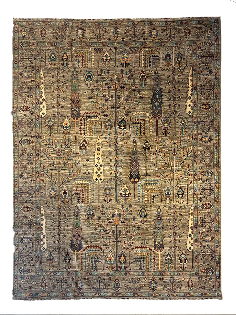 فرش دست بافت 9 متری سلطان اباد 350*270 مستطیل کاج سروی 25 رج پشم کرم / بژ 33 کیلو مدرن