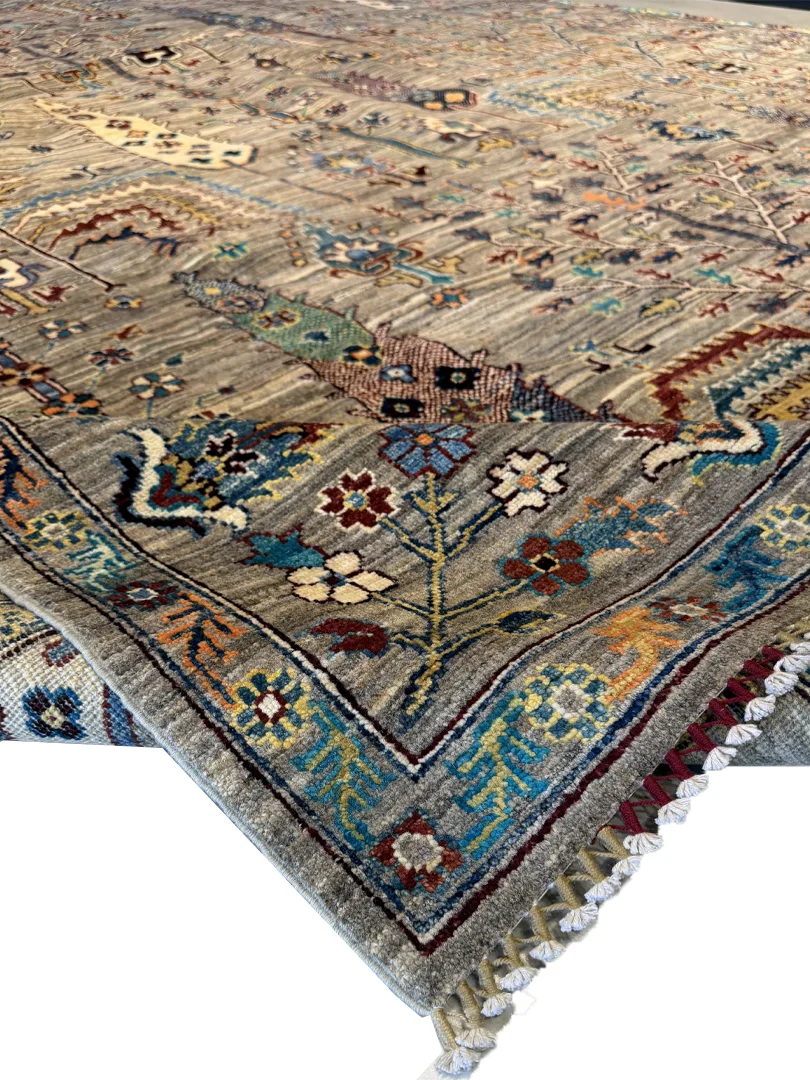 فرش دست بافت 9 متری سلطان اباد 350*270 مستطیل کاج سروی 25 رج پشم کرم / بژ 33 کیلو مدرن - Image 3