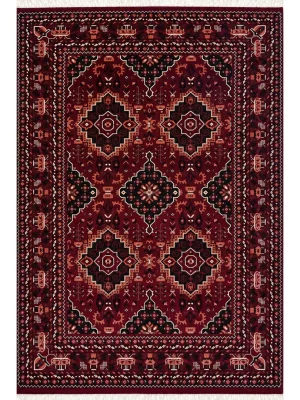 فرش ربات بافت 3 متری خان محمدی 150*225 مستطیل کاسه کوزه 70 رج ابریشم و بنبوسیلک قرمز / لاکی 8 کیلو کلاسیک