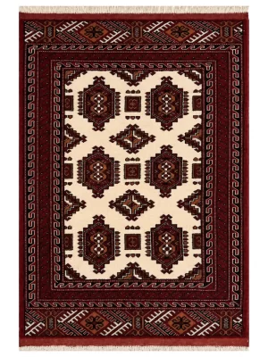 فرش دست بافت 2 متری ترکمن 80*120 مستطیل انسی 20 رج پشم کرم 12 کیلو مدرن