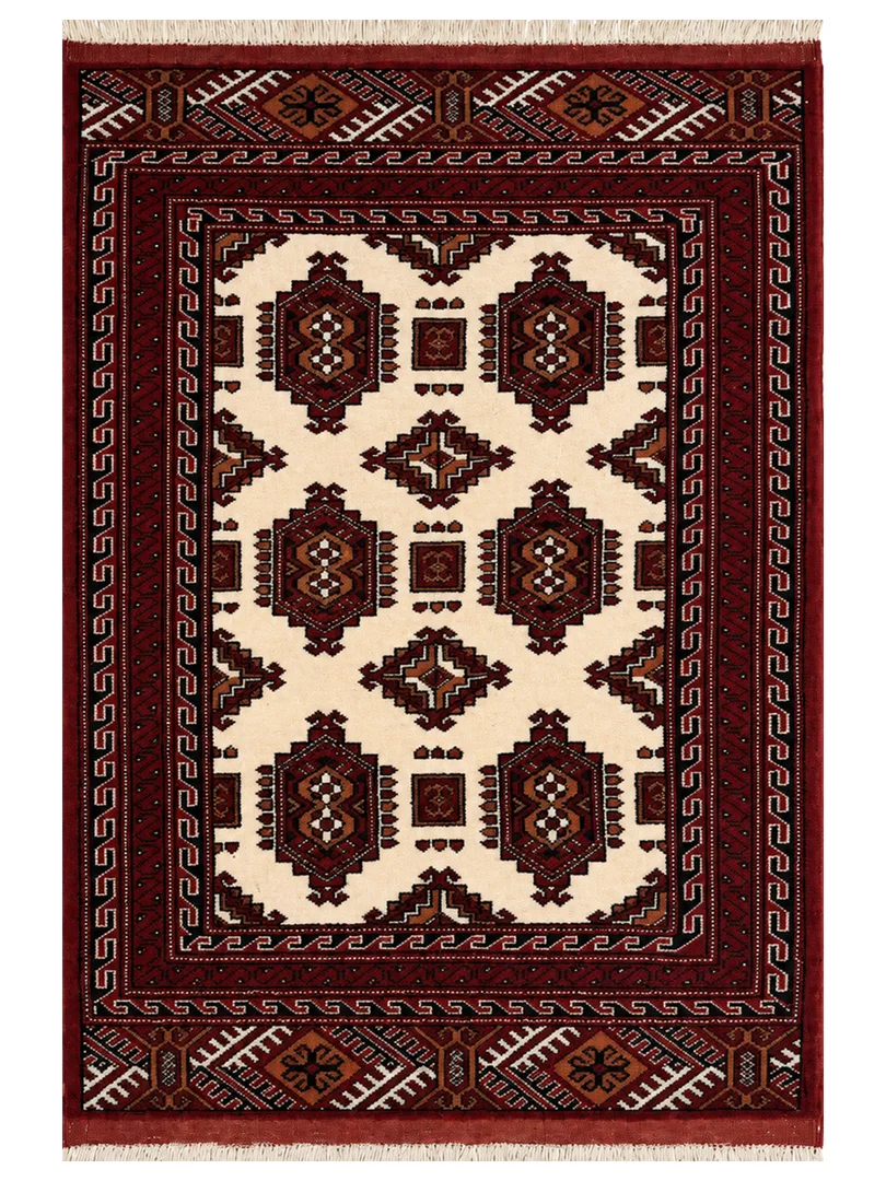 فرش دست بافت 2 متری ترکمن 120*80 مستطیل انسی 20 رج پشم کرم 12 کیلو مدرن