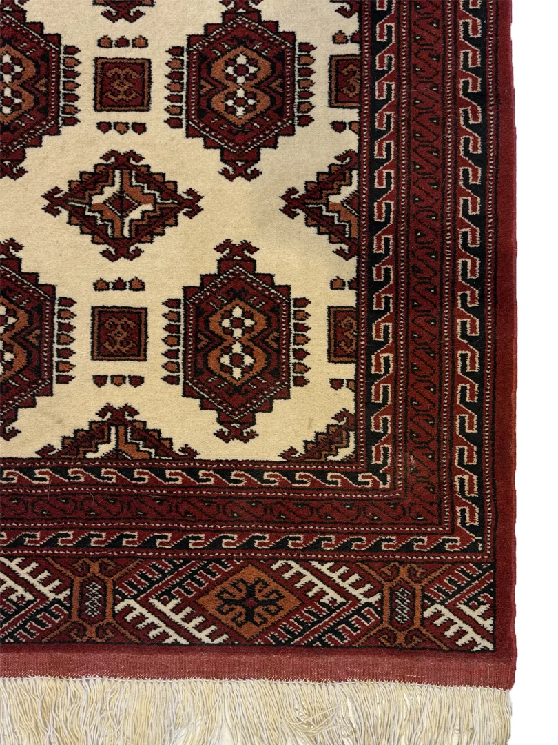 فرش دست بافت 2 متری ترکمن 120*80 مستطیل انسی 20 رج پشم کرم 12 کیلو مدرن - Image 2