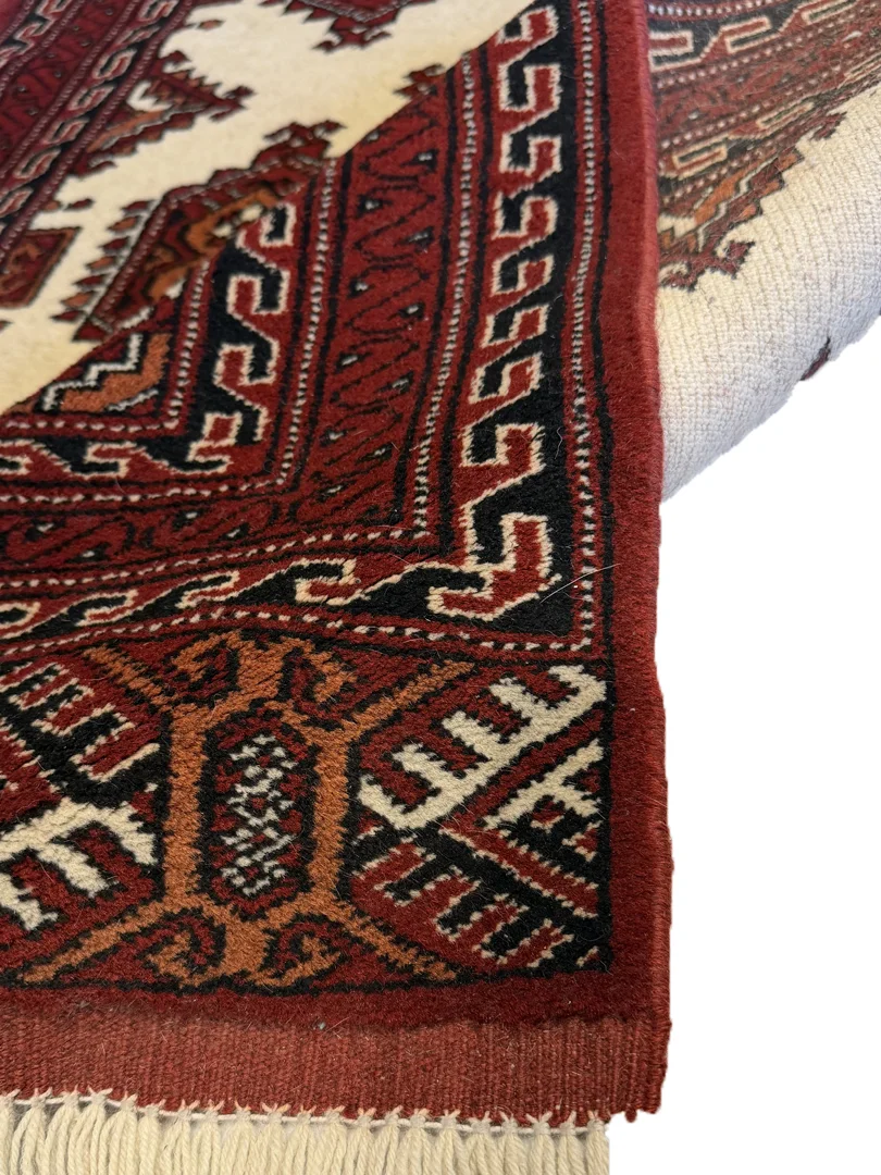 فرش دست بافت 2 متری ترکمن 120*80 مستطیل انسی 20 رج پشم کرم 12 کیلو مدرن - Image 3