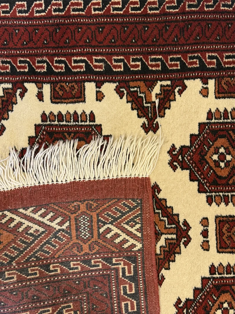 فرش دست بافت 2 متری ترکمن 120*80 مستطیل انسی 20 رج پشم کرم 12 کیلو مدرن - Image 4