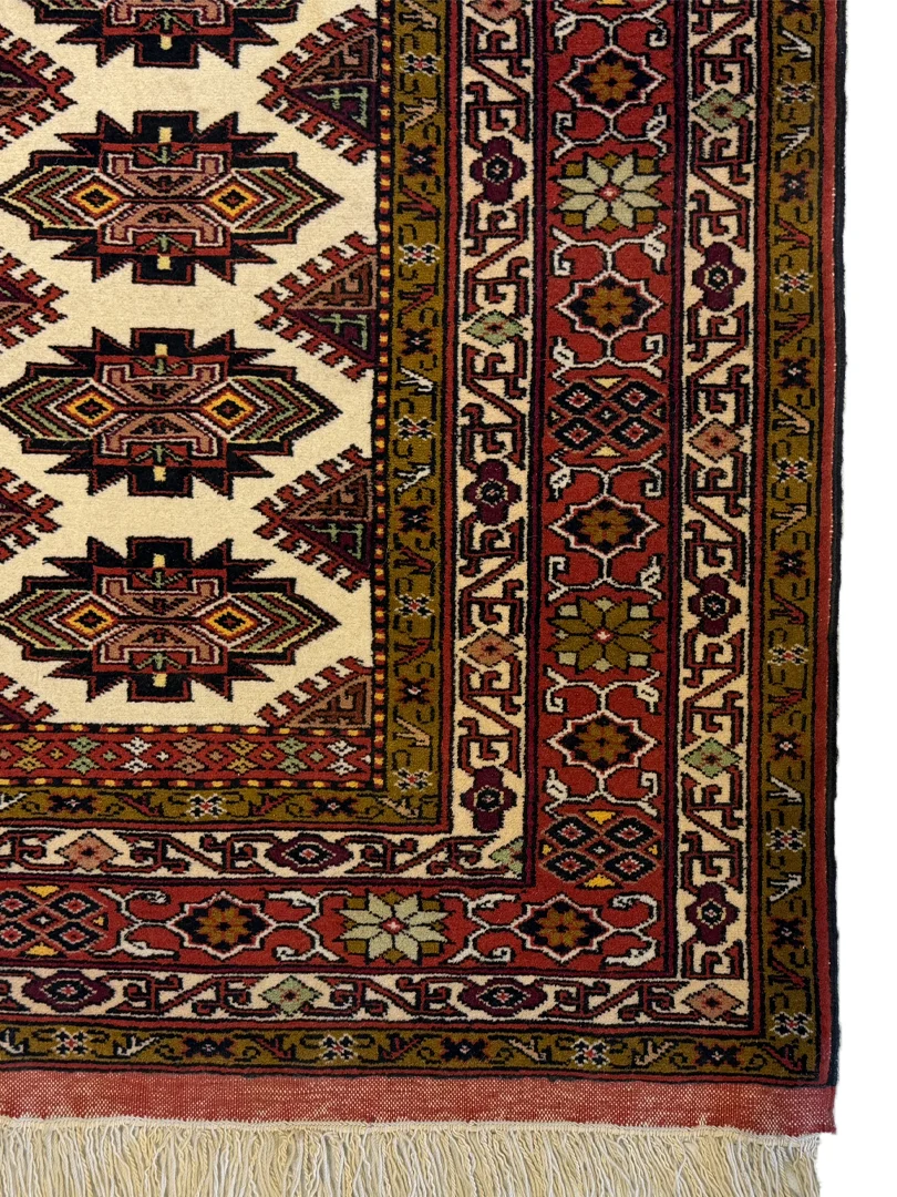 فرش دست بافت 2.5 متری ترکمن 197*133 مستطیل انسی 20 رج پشم قرمز / لاکی 12 کیلو مدرن - Image 2