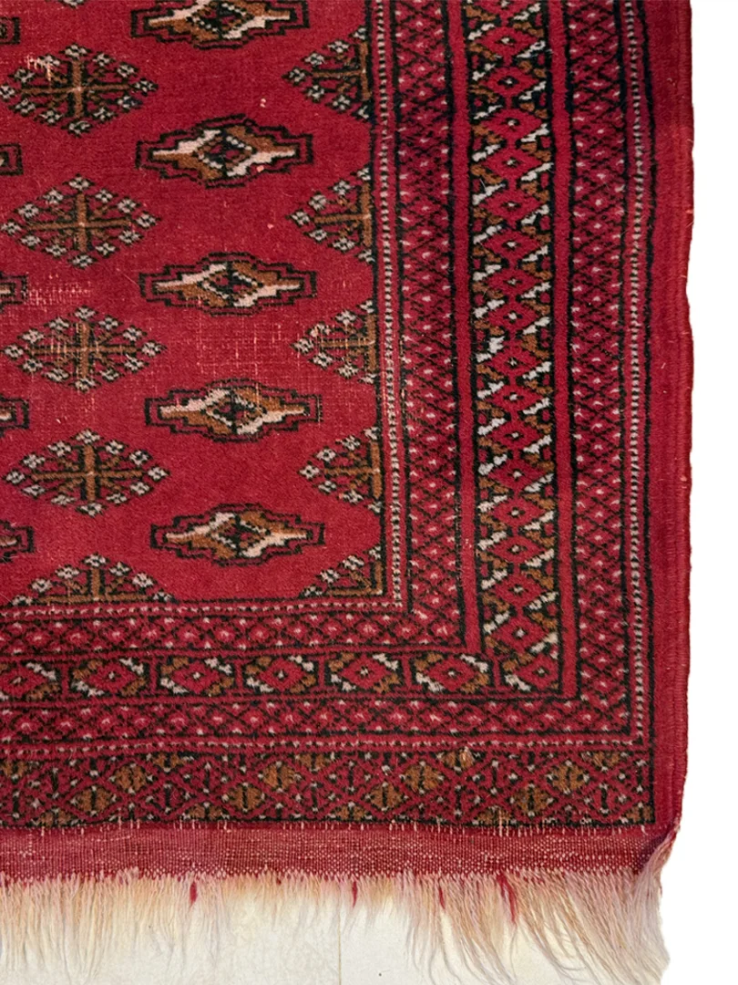 فرش دست بافت 2.5 متری ترکمن 110*150 مستطیل انسی 20 رج پشم قرمز / لاکی 12 کیلو مدرن - Image 2