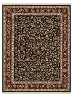 فرش دست بافت 12 متری مشهد 300*400 مستطیل افشان 50 رج کرک و ابریشم مشکی 40 کیلوگرم کلاسیک