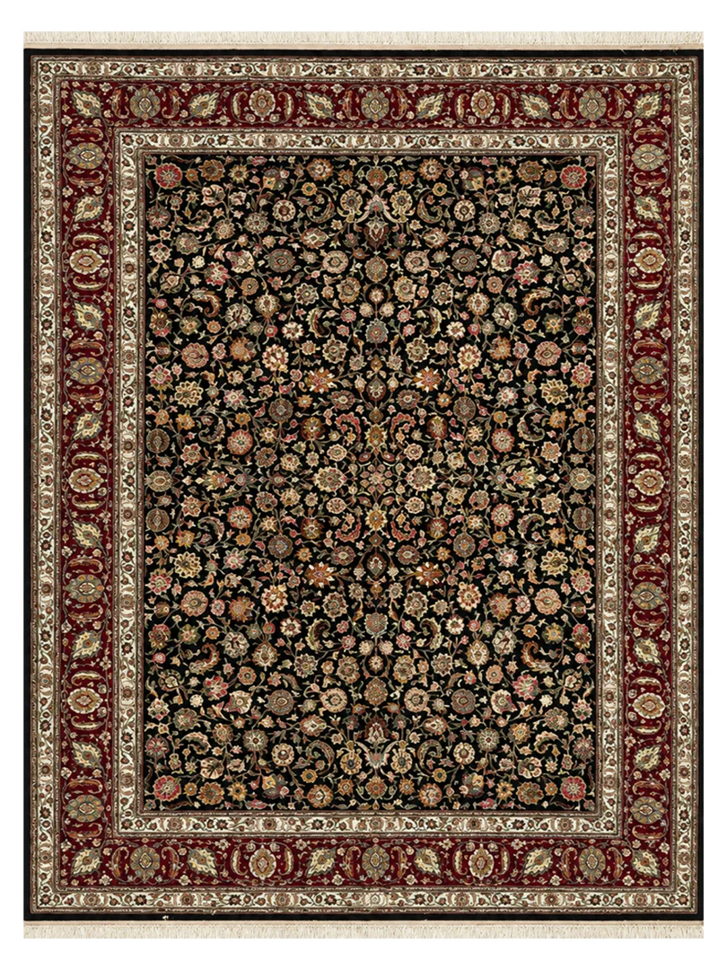 فرش دست بافت 12 متری مشهد 300*400 مستطیل افشان 50 رج کرک و ابریشم مشکی 40 کیلوگرم کلاسیک
