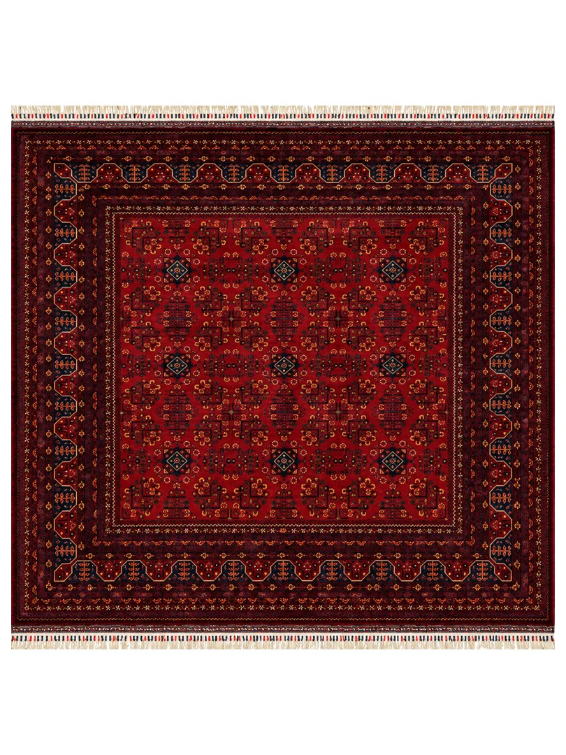 فرش دست بافت 4 متری خان محمدی 200*200 مربع ستاره ایی 40 رج کرک مرینوس قرمز / لاکی 20 کیلو سنتی