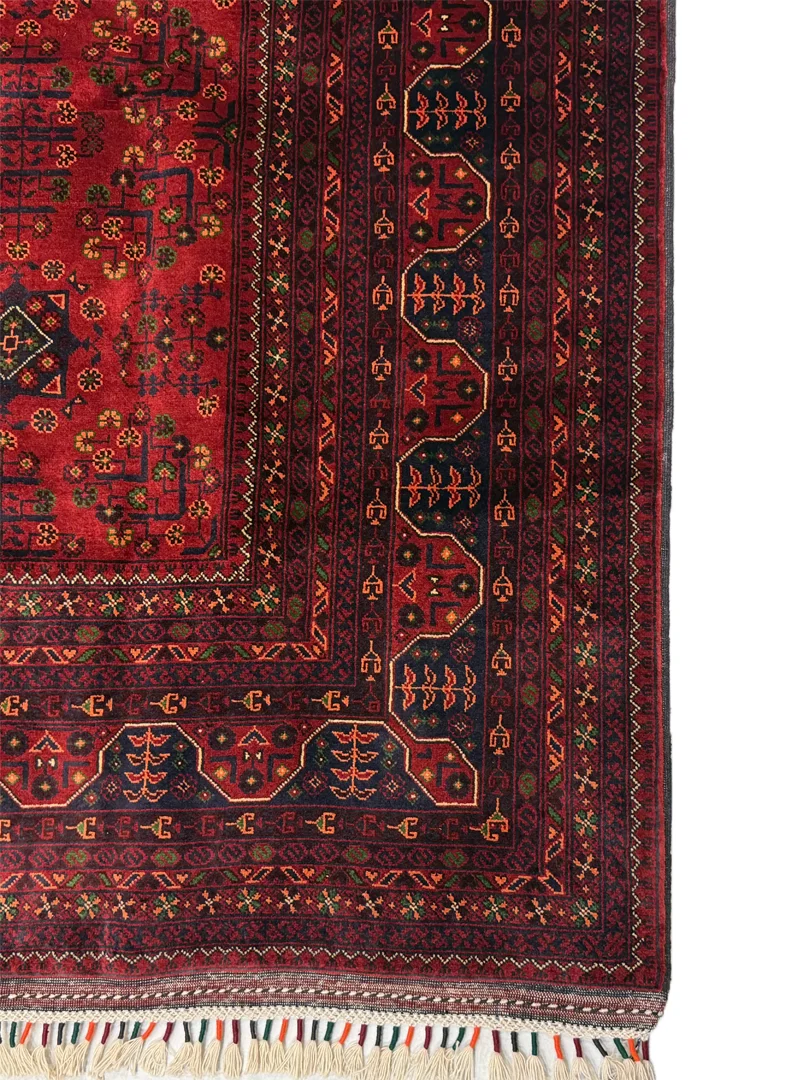 فرش دست بافت 4 متری خان محمدی 200*200 مربع ستاره ایی 40 رج کرک مرینوس قرمز / لاکی 20 کیلو سنتی - Image 2