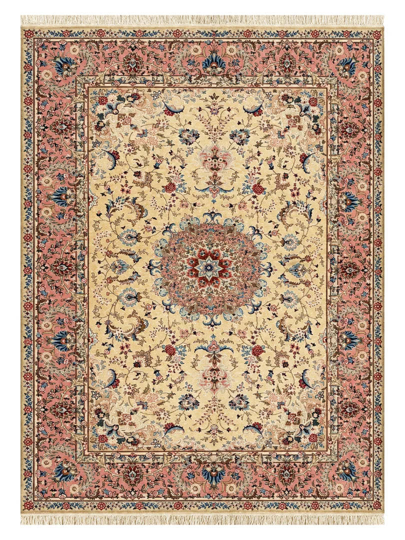 فرش دست بافت 9 متری کاشمر 250*350 مستطیل لچک ترنجی کاشمر 30 رج پشم و ابریشم کرم 40 کیلوگرم کلاسیک