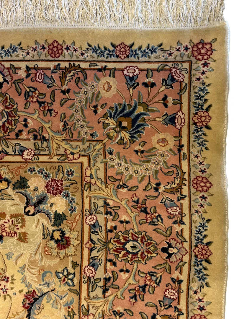 فرش دست بافت 9 متری کاشمر 250*350 مستطیل لچک ترنجی کاشمر 30 رج پشم و ابریشم کرم 40 کیلوگرم کلاسیک - Image 2