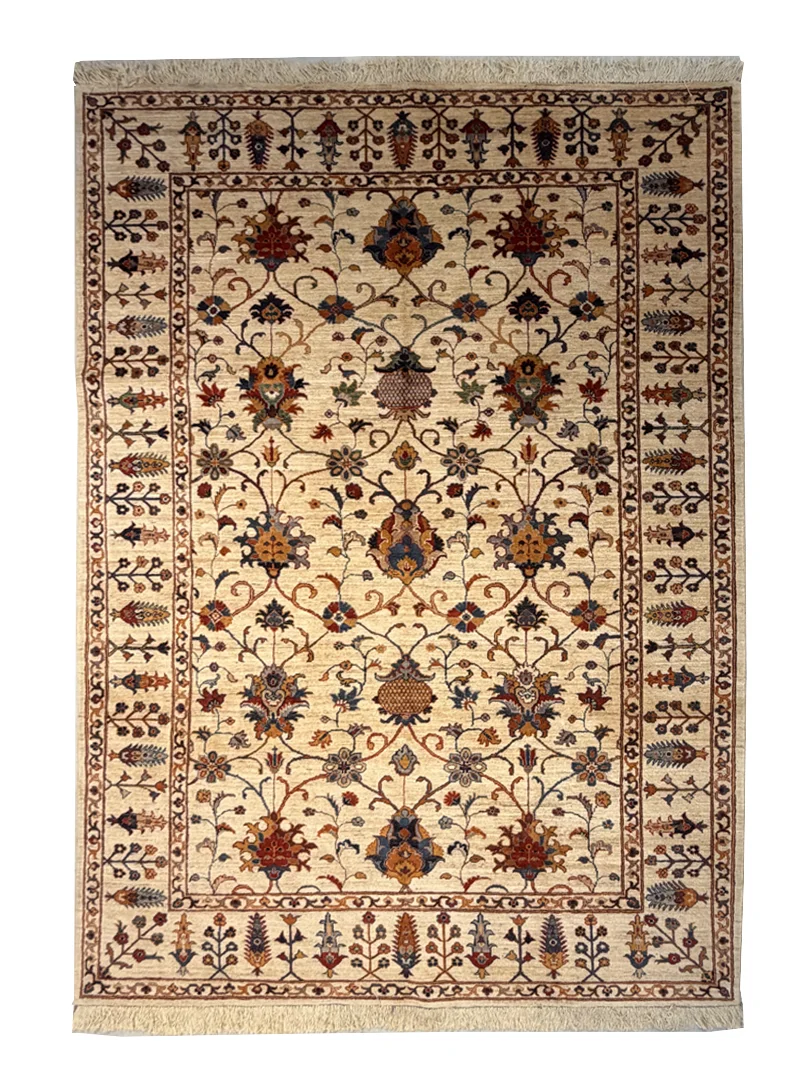 فرش دست بافت 6 متری سلطان اباد 206*297 مستطیل افشان امریکایی 30 رج پشم دست ریس کرم / بژ 25 کیلو مدرن