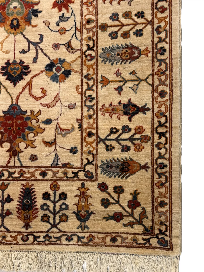 فرش دست بافت 6 متری سلطان اباد 206*297 مستطیل افشان امریکایی 30 رج پشم دست ریس کرم / بژ 25 کیلو مدرن - تصویر 2