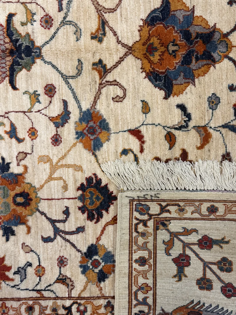 فرش دست بافت 6 متری سلطان اباد 206*297 مستطیل افشان امریکایی 30 رج پشم دست ریس کرم / بژ 25 کیلو مدرن - تصویر 4