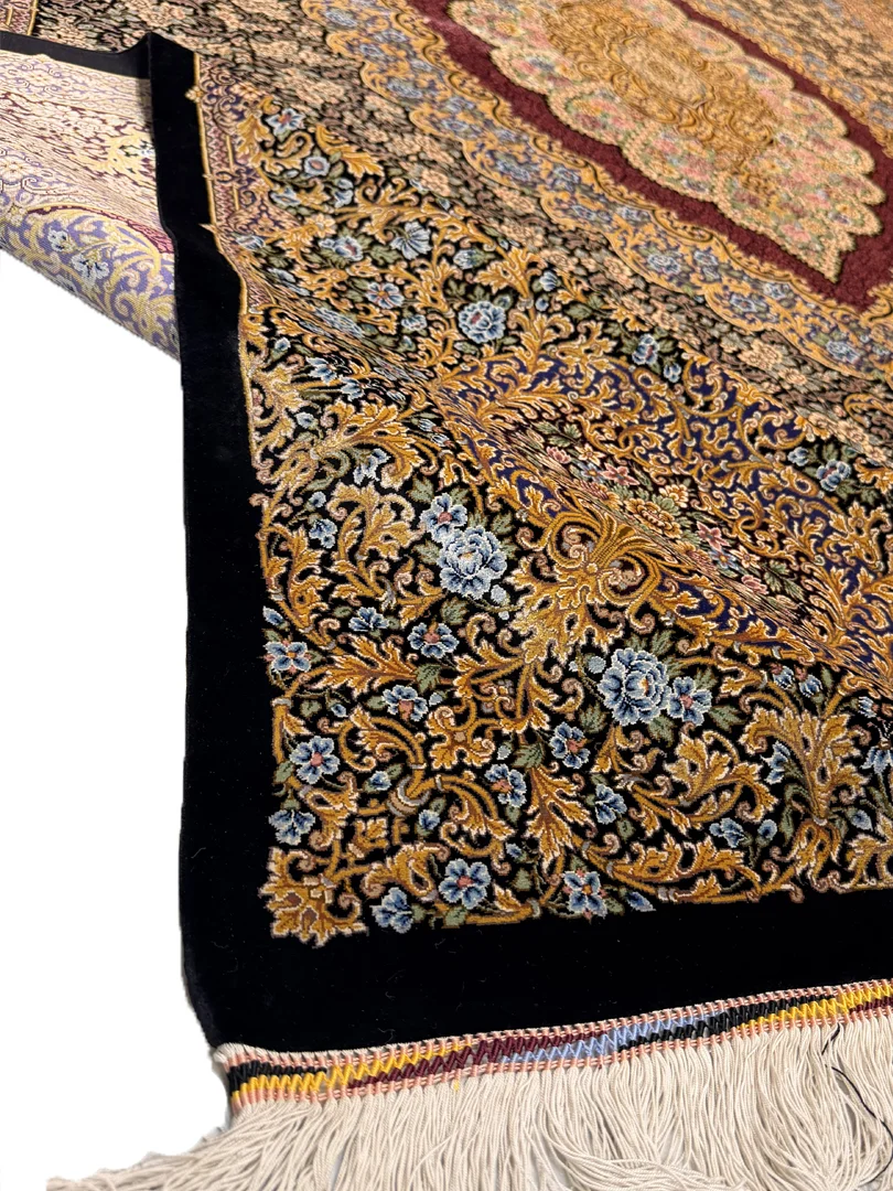 فرش دست بافت 6 متری قم 200*300 مستطیل محرری 90 رج تمام ابریشم الوان 12 کیلو کلاسیک - Image 3