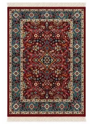 فرش دست بافت 3 متری مشهد 150*200 مستطیل افشان یکسره 45 رج پشم و ابریشم قرمز / لاکی 12 کیلو سنتی