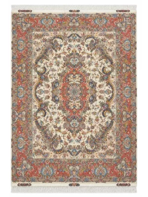 فرش دست بافت 9 متری نیشابور 250*350 مستطیل خطیبی 40 رج کرک و ابریشم کرم / بژ 20 کیلو کلاسیک