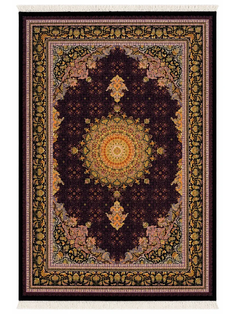 فرش دست بافت 9 متری قم 250*350 مستطیل رایمون پارسه 90 رج تمام ابریشم بنفش 30 کیلو کلاسیک