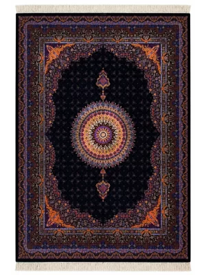 فرش دست بافت 12 متری قم 300*400 مستطیل رایمون لچک ترنجی 90 رج تمام ابریشم مشکی 25 کیلو کلاسیک