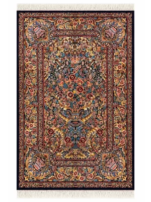فرش ربات بافت 1.5 متری قم 100*150 مستطیل هزار گل 70 رج ابریشم و بنبوسیلک الوان 3 کیلو کلاسیک