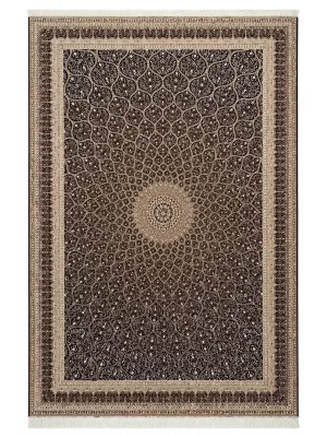 فرش ربات بافت 6 متری قم 200*300 مستطیل گنبد 70 رج ابریشم و بنبوسیلک طوسی / نقره ایی 12 کیلو کلاسیک